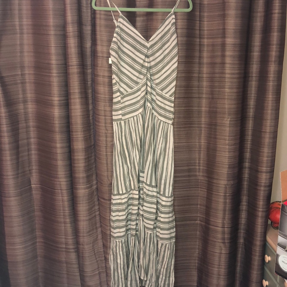 Green and White Striped Maxi Dress